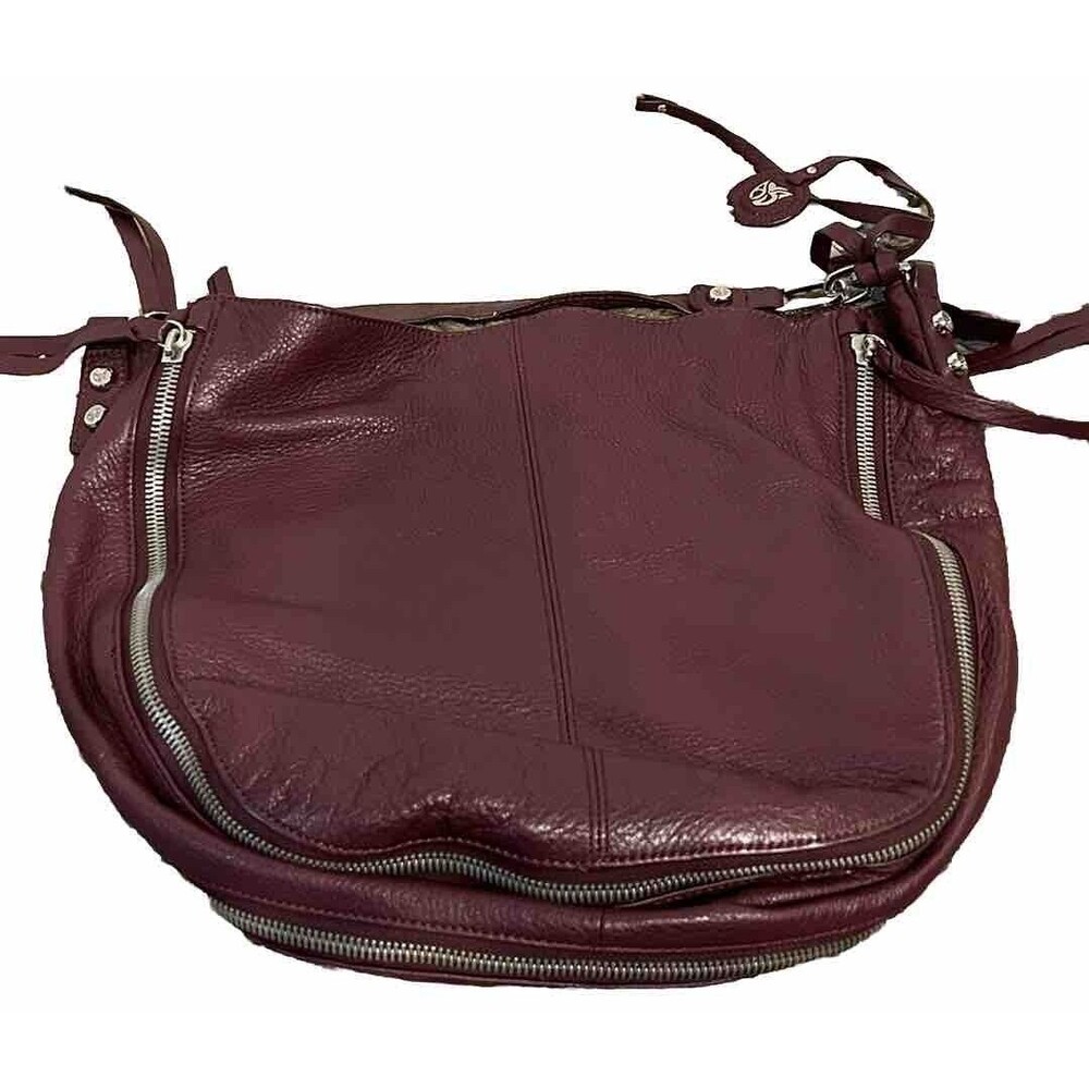 Allison Scott Burgundy Leather Hobo Purse Zipper Accents